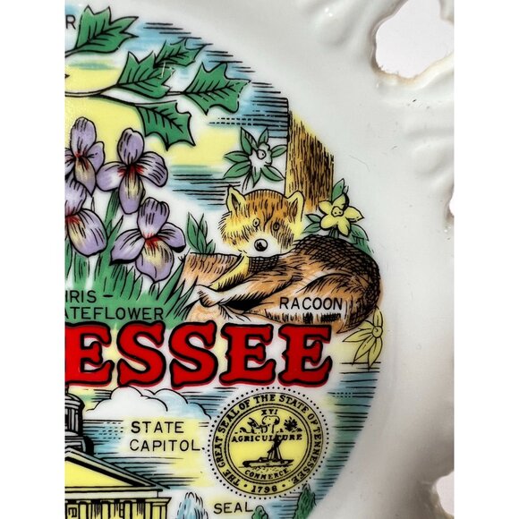 Tennessee Decorative Porcelain Plate With Gold Trim Lacy Edge & State Symbols Fe - Picture 10 of 14